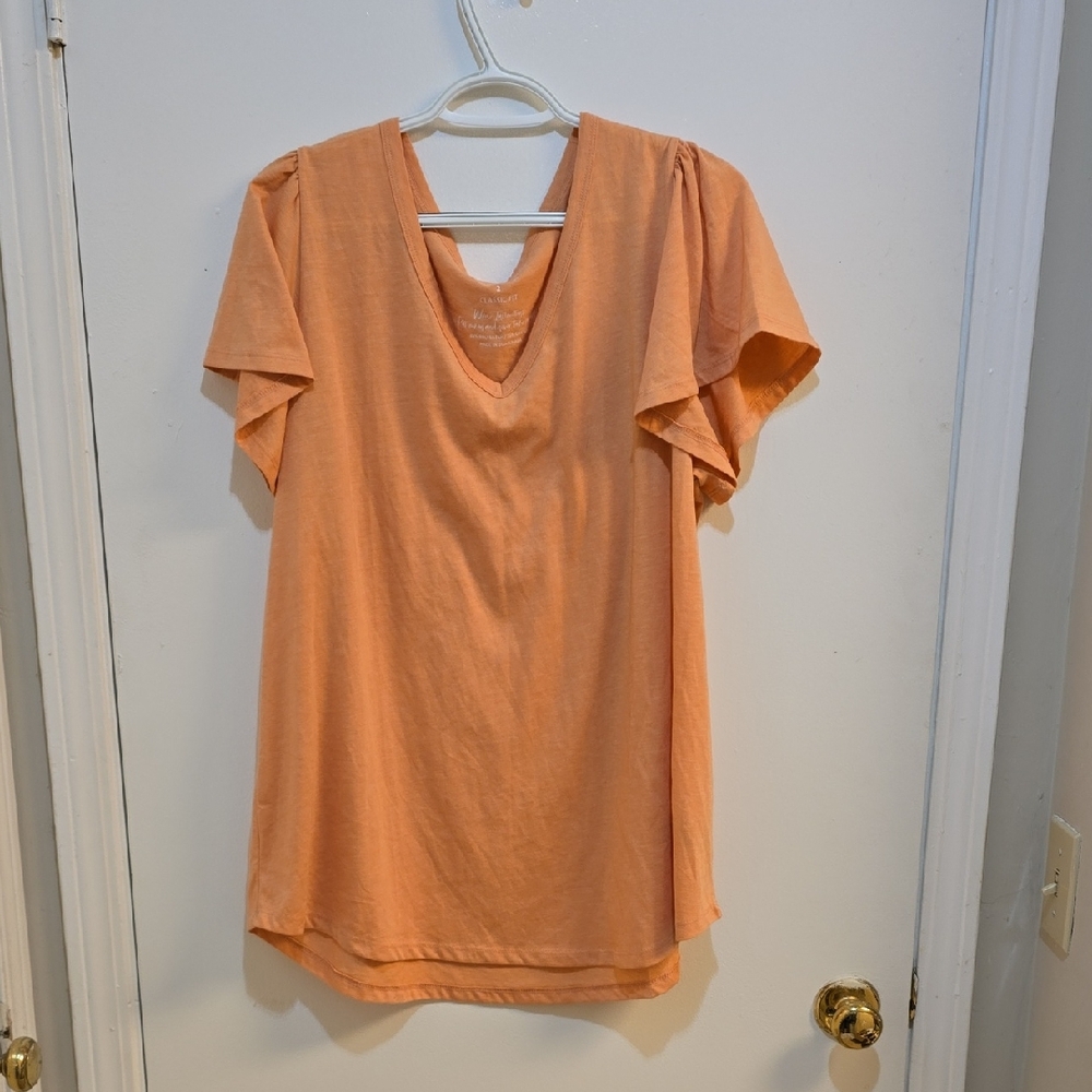 Torrid 2x Peach V-Neck Flutter Short Sleeve Top